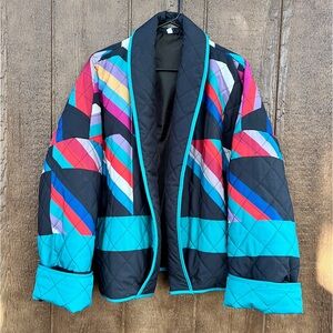 Colorful Quilted Puffer Open Front Jacket/Coat Size Small